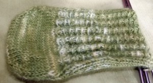 Second angora sock just before I started the heel